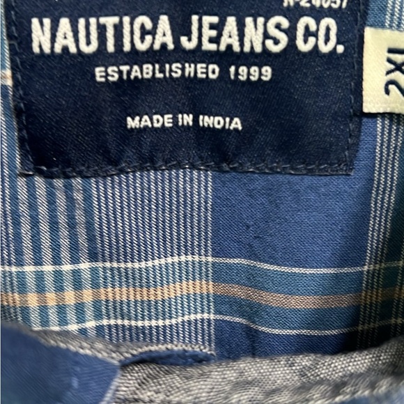 Nautica Men's Blue Plaid Button Down Polo Shirt, 100% Cotton, Like New, 2XL - Picture 5 of 9